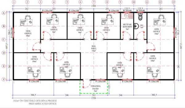 102 m² Prefabrik Ofis - Görsel 3