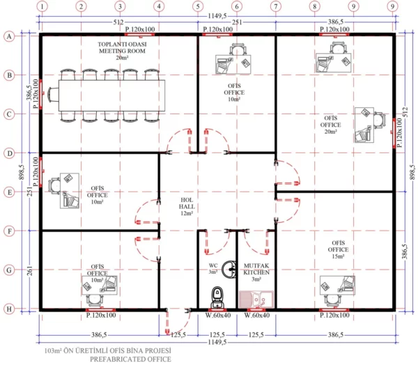 103 m² Prefabrik Ofis - Görsel 3