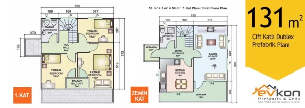 131 M² Çift Katlı Prefabrik Ev - Görsel 4