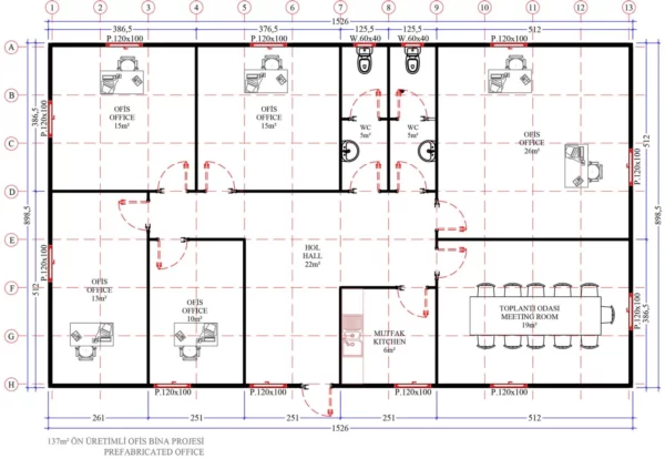 137 m² Prefabrik Ofis - Görsel 3