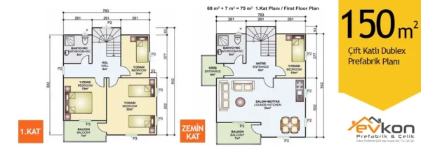 150 M² Çift Katlı Prefabrik Ev - Görsel 4