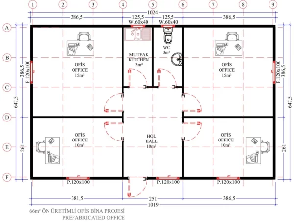 66 m² Prefabrik Ofis - Görsel 3