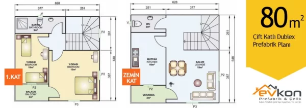 80 M² Çift Katlı Prefabrik Ev - Görsel 3