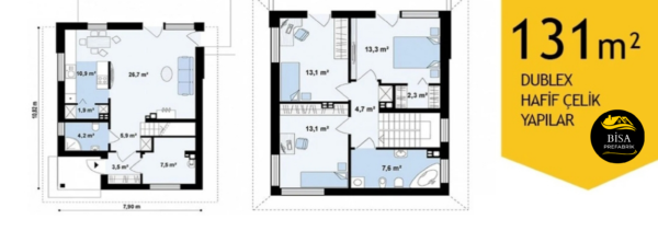 131 M² Çift Katlı Hafif Çelik Yapı - Görsel 2