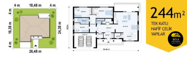 244 M² Tek Katlı Hafif Çelik Yapı - Görsel 2